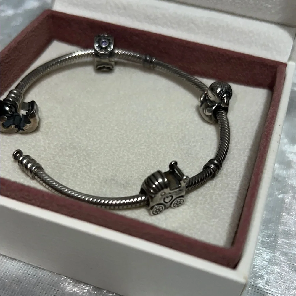 Pandora Silver with 3 Charm Bracelet with Polished Finish $112
